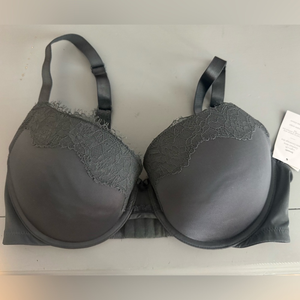 Auden Gray Lace Trim T-Shirt Bra